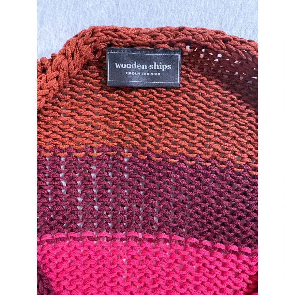 Wooden Ships Paola Buendia Striped V-Neck Knit Sweater Pink Burgundy Rust S/M